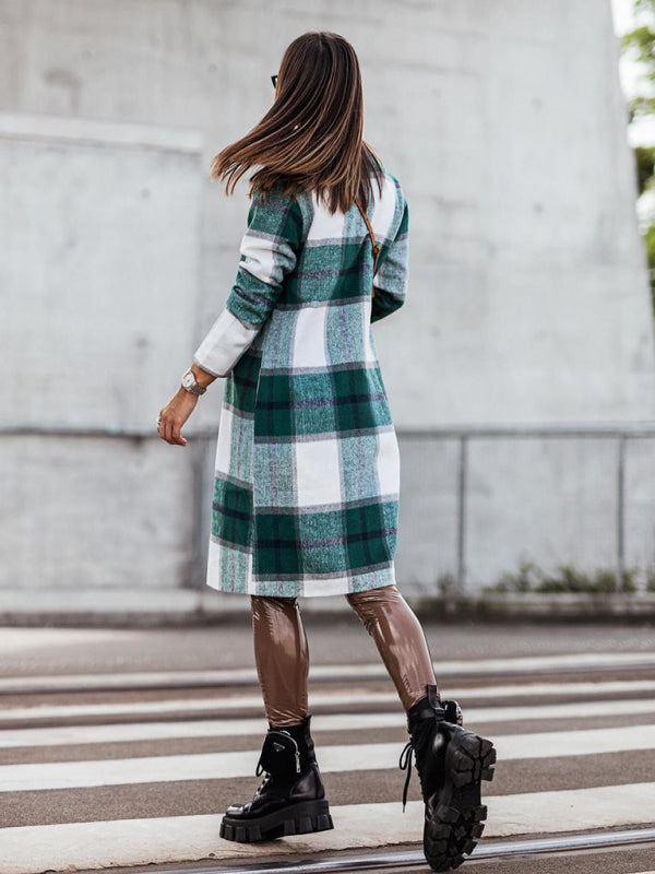 Blue Zone Planet | mid-length plaid woolen printed coat BLUE ZONE PLANET