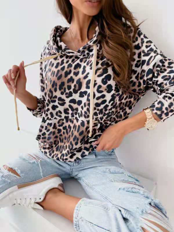 Leopard and Floral Print Hoodie BLUE ZONE PLANET