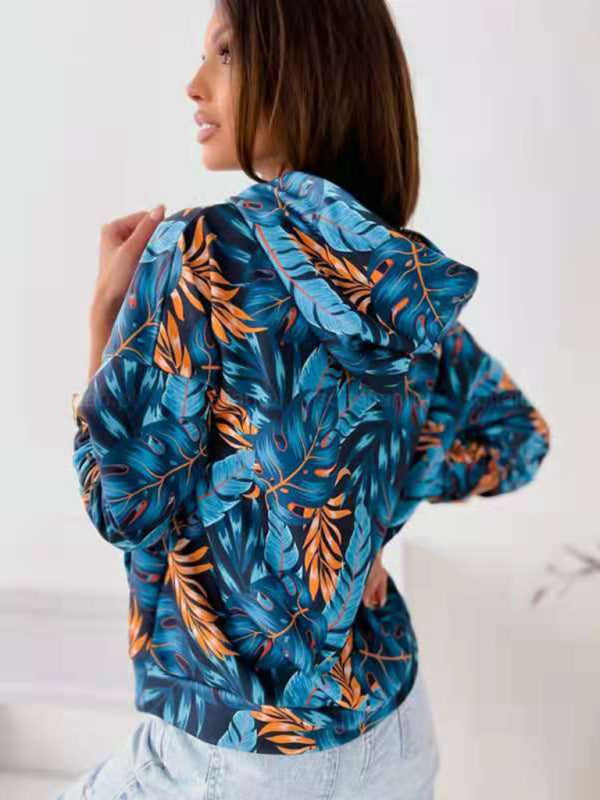 Leopard and Floral Print Hoodie BLUE ZONE PLANET