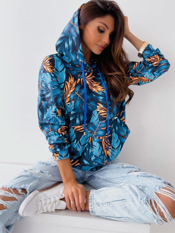 Leopard and Floral Print Hoodie BLUE ZONE PLANET