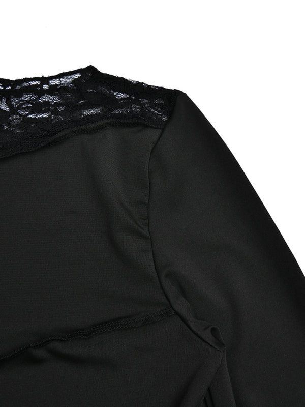 lace patchwork long sleeve top BLUE ZONE PLANET