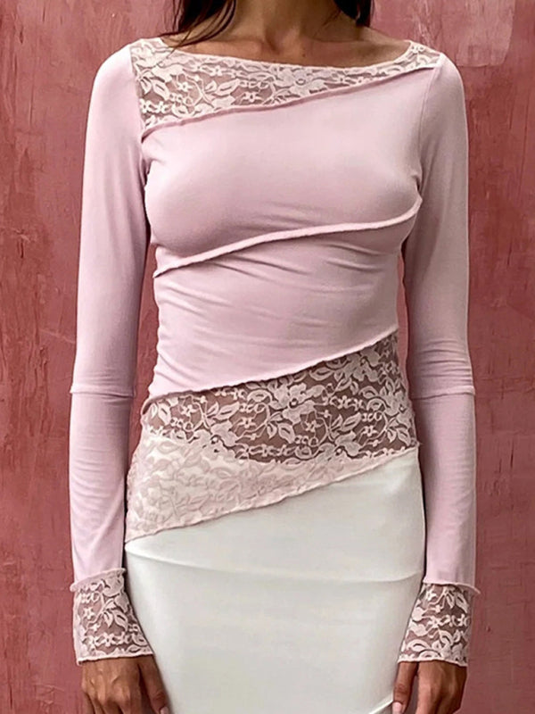lace patchwork long sleeve top BLUE ZONE PLANET