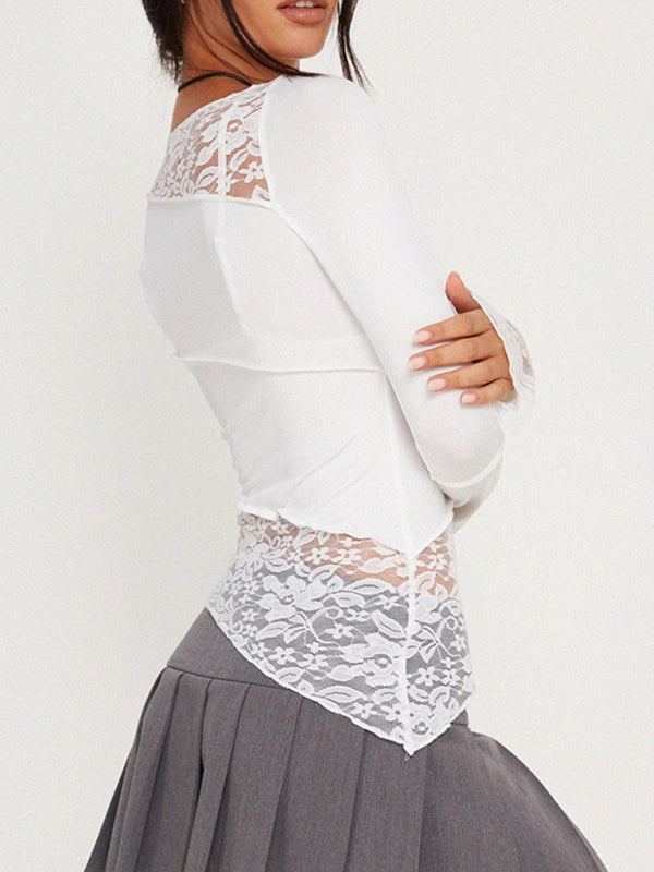 lace patchwork long sleeve top BLUE ZONE PLANET