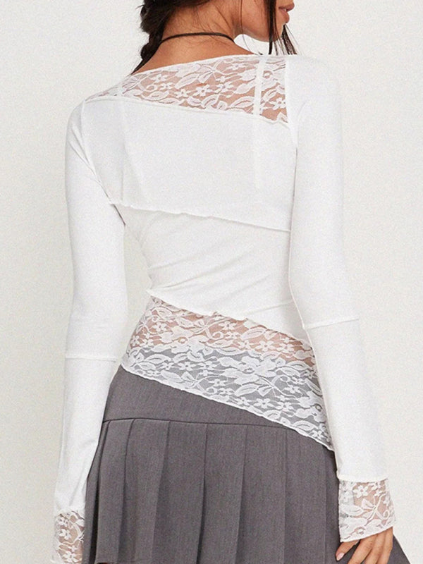 lace patchwork long sleeve top BLUE ZONE PLANET