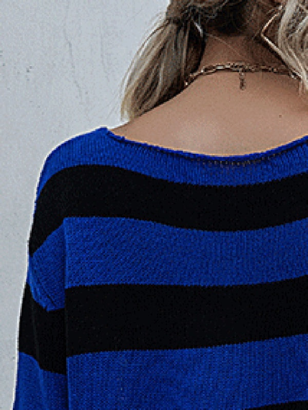 New striped v-neck loose short knitted bottoming sweater BLUE ZONE PLANET