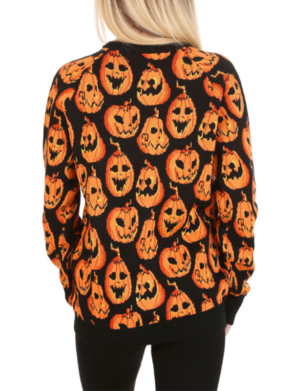 Blue Zone Planet | able Women's Halloween Sweater Loose Contrast Color Pumpkin Jacquard Women's Sweater-TOPS / DRESSES-[Adult]-[Female]-2022 Online Blue Zone Planet