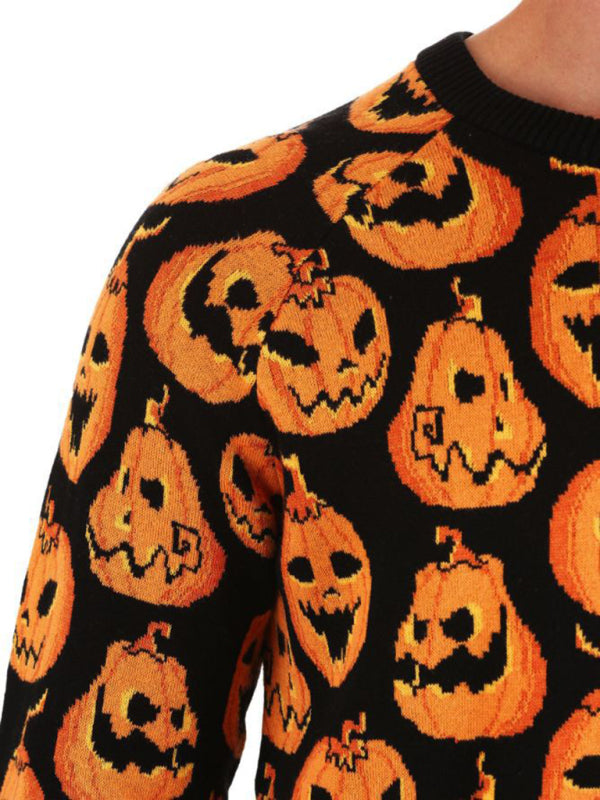 Blue Zone Planet | able Women's Halloween Sweater Loose Contrast Color Pumpkin Jacquard Women's Sweater-TOPS / DRESSES-[Adult]-[Female]-2022 Online Blue Zone Planet