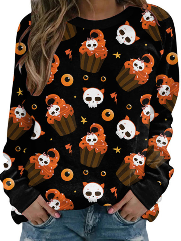 Blue Zone Planet | able Women's Halloween Printed Long Sleeve Loose Sweatshirt (Multiple Patterns Available)-TOPS / DRESSES-[Adult]-[Female]-Pattern2-S-2022 Online Blue Zone Planet