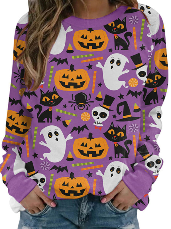 Blue Zone Planet | able Women's Halloween Printed Long Sleeve Loose Sweatshirt (Multiple Patterns Available)-TOPS / DRESSES-[Adult]-[Female]-Pattern4-S-2022 Online Blue Zone Planet