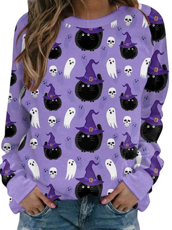 Blue Zone Planet | able Women's Halloween Printed Long Sleeve Loose Sweatshirt (Multiple Patterns Available)-TOPS / DRESSES-[Adult]-[Female]-Pattern6-S-2022 Online Blue Zone Planet