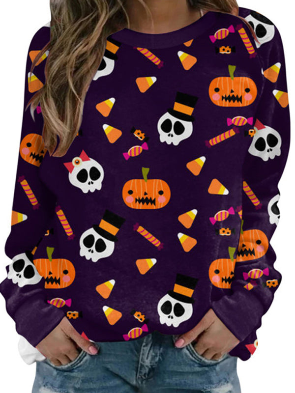 Blue Zone Planet | able Women's Halloween Printed Long Sleeve Loose Sweatshirt (Multiple Patterns Available)-TOPS / DRESSES-[Adult]-[Female]-Pattern9-S-2022 Online Blue Zone Planet