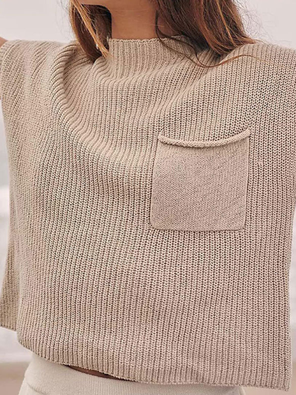 Fashion Women's Knitted Vest Sleeveless Pocket Casual Pullover Vest-TOPS / DRESSES-[Adult]-[Female]-Cracker khaki-S-2022 Online Blue Zone Planet