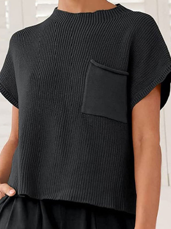 Fashion Women's Knitted Vest Sleeveless Pocket Casual Pullover Vest-TOPS / DRESSES-[Adult]-[Female]-Black-S-2022 Online Blue Zone Planet