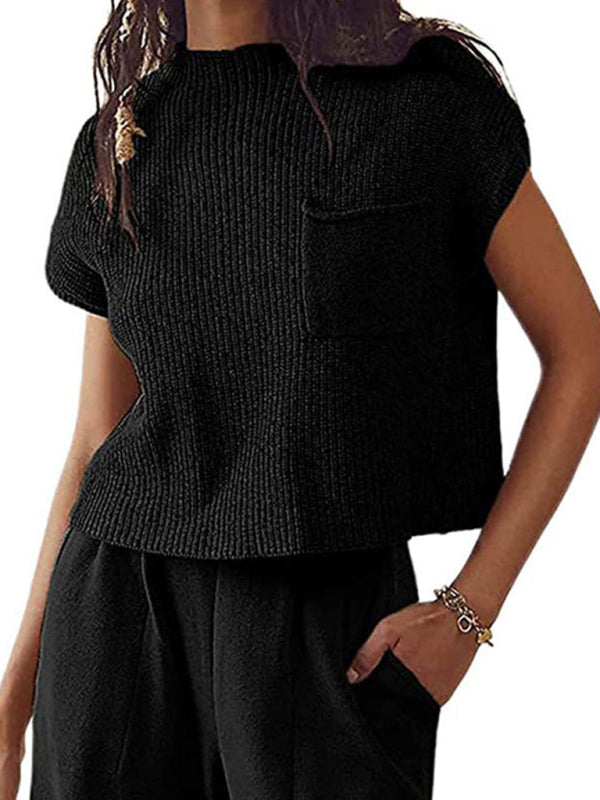 Fashion Women's Knitted Vest Sleeveless Pocket Casual Pullover Vest-TOPS / DRESSES-[Adult]-[Female]-2022 Online Blue Zone Planet