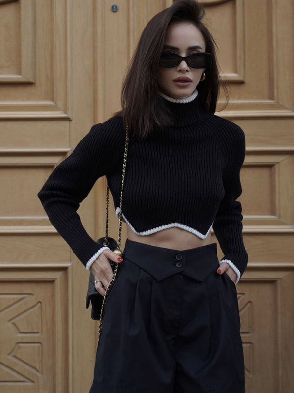 Lia's Short Irregular Hem Turtleneck Sweater BLUE ZONE PLANET