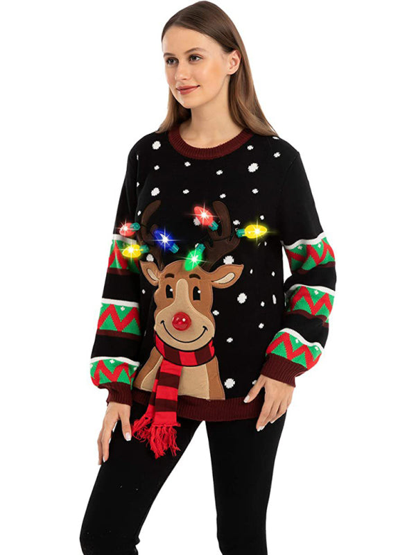 Festive Reindeer LED Christmas Sweater-TOPS / DRESSES-[Adult]-[Female]-2022 Online Blue Zone Planet