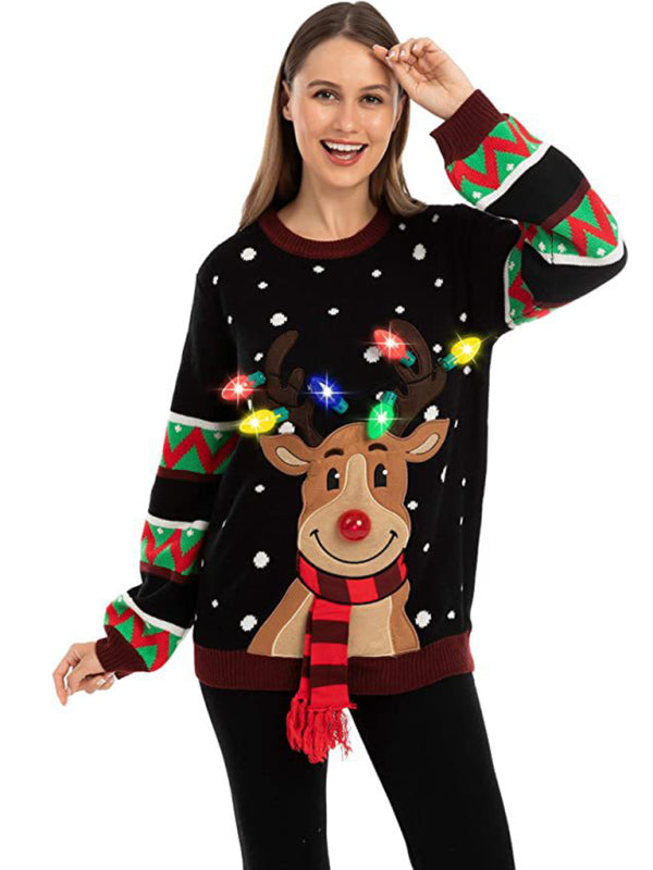 Festive Reindeer LED Christmas Sweater-TOPS / DRESSES-[Adult]-[Female]-2022 Online Blue Zone Planet