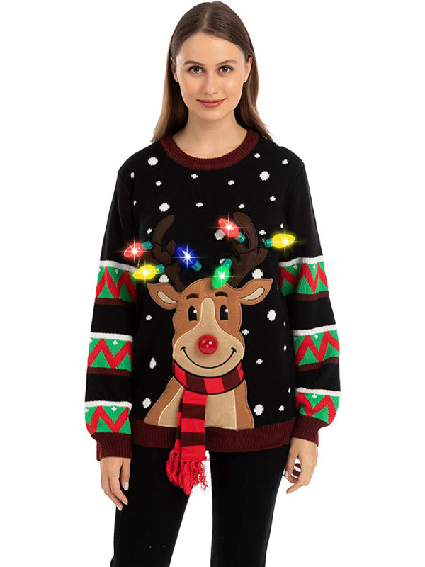 Festive Reindeer LED Christmas Sweater-TOPS / DRESSES-[Adult]-[Female]-2022 Online Blue Zone Planet