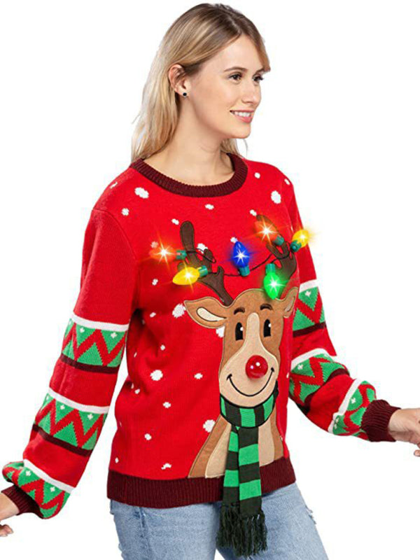 Festive Reindeer LED Christmas Sweater-TOPS / DRESSES-[Adult]-[Female]-2022 Online Blue Zone Planet