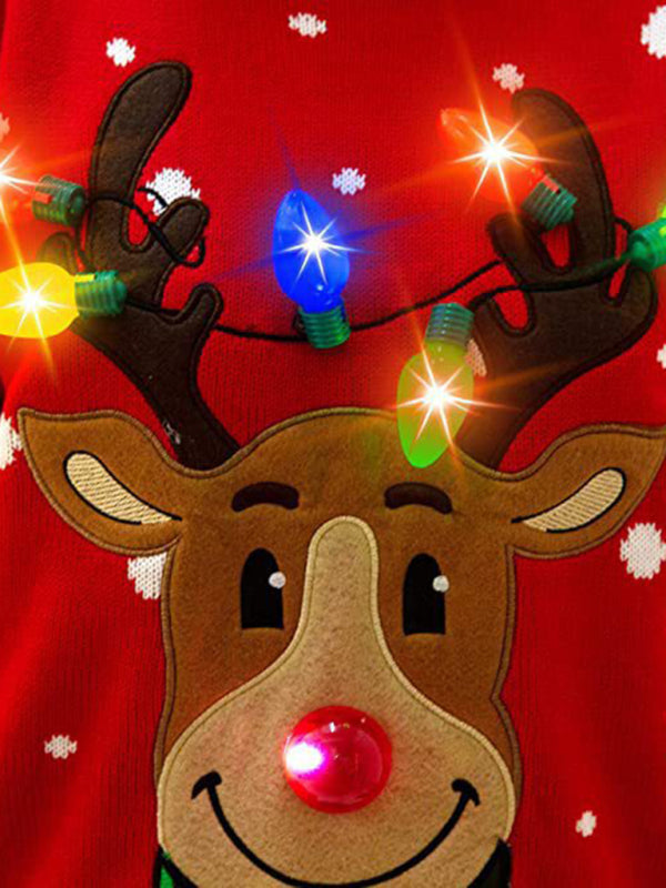 Festive Reindeer LED Christmas Sweater-TOPS / DRESSES-[Adult]-[Female]-2022 Online Blue Zone Planet