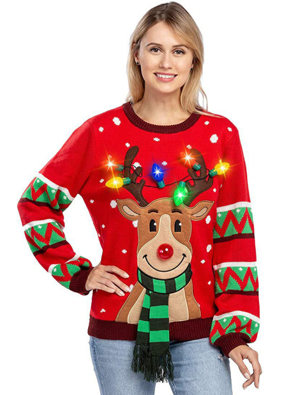 Festive Reindeer LED Christmas Sweater-TOPS / DRESSES-[Adult]-[Female]-2022 Online Blue Zone Planet