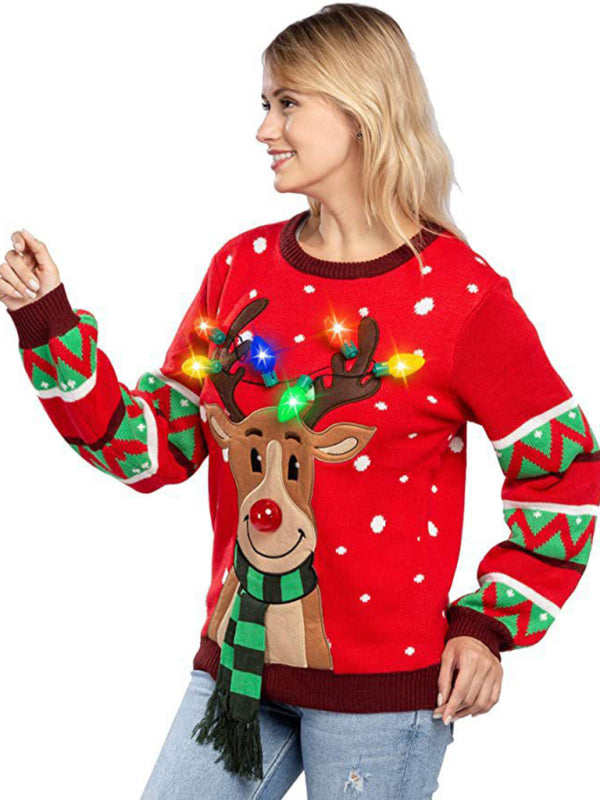 Festive Reindeer LED Christmas Sweater-TOPS / DRESSES-[Adult]-[Female]-2022 Online Blue Zone Planet