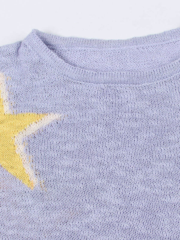 New five-pointed star knitted long-sleeved sweater-[Adult]-[Female]-2022 Online Blue Zone Planet