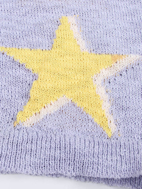 New five-pointed star knitted long-sleeved sweater-[Adult]-[Female]-2022 Online Blue Zone Planet