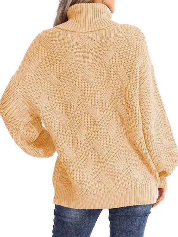 New thick line long sleeve solid color pullover turtleneck sweater-[Adult]-[Female]-2022 Online Blue Zone Planet