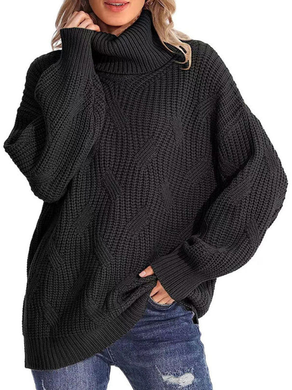 New thick line long sleeve solid color pullover turtleneck sweater-[Adult]-[Female]-Black-S-2022 Online Blue Zone Planet