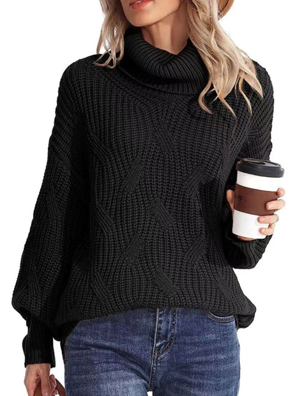 New thick line long sleeve solid color pullover turtleneck sweater-[Adult]-[Female]-2022 Online Blue Zone Planet