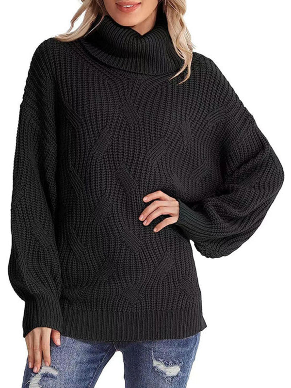 New thick line long sleeve solid color pullover turtleneck sweater-[Adult]-[Female]-2022 Online Blue Zone Planet