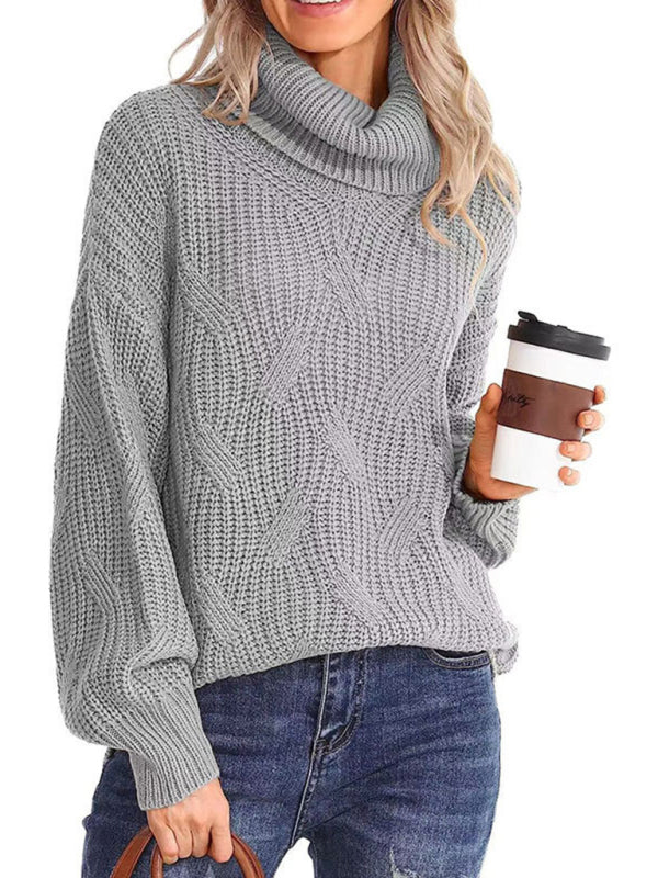 New thick line long sleeve solid color pullover turtleneck sweater-[Adult]-[Female]-2022 Online Blue Zone Planet