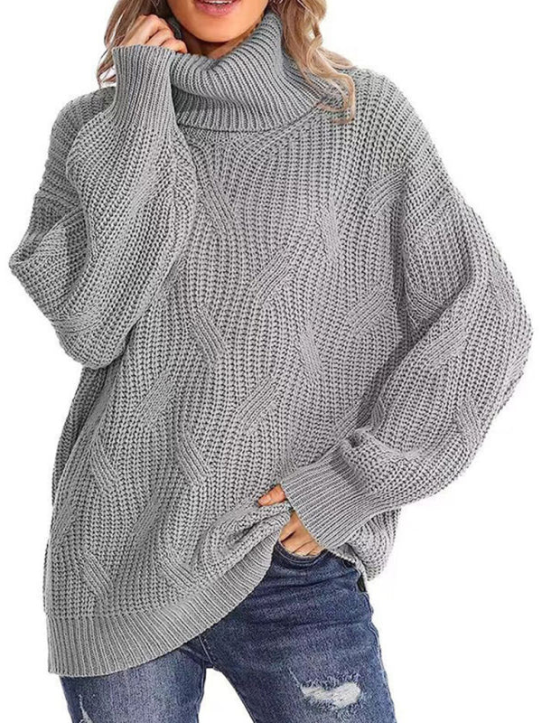 New thick line long sleeve solid color pullover turtleneck sweater-[Adult]-[Female]-Grey-S-2022 Online Blue Zone Planet