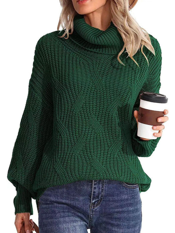 New thick line long sleeve solid color pullover turtleneck sweater-[Adult]-[Female]-Green-S-2022 Online Blue Zone Planet