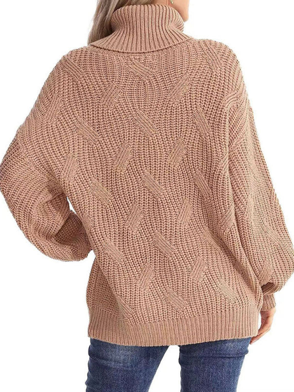 New thick line long sleeve solid color pullover turtleneck sweater-[Adult]-[Female]-2022 Online Blue Zone Planet