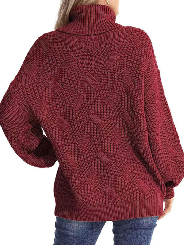 New thick line long sleeve solid color pullover turtleneck sweater-[Adult]-[Female]-2022 Online Blue Zone Planet