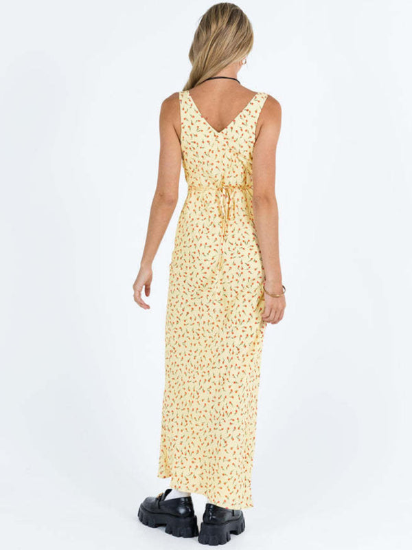 polka dot spaghetti strap V-neck fishtail dress kakaclo