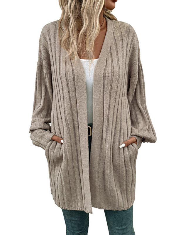 long sleeve solid color cardigan sweater BLUE ZONE PLANET