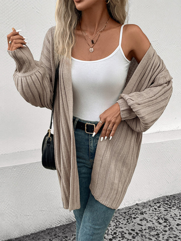 long sleeve solid color cardigan sweater BLUE ZONE PLANET