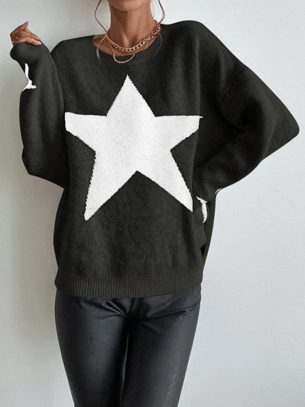 Women's Pullover Round Neck Star Thread Sweater-[Adult]-[Female]-2022 Online Blue Zone Planet