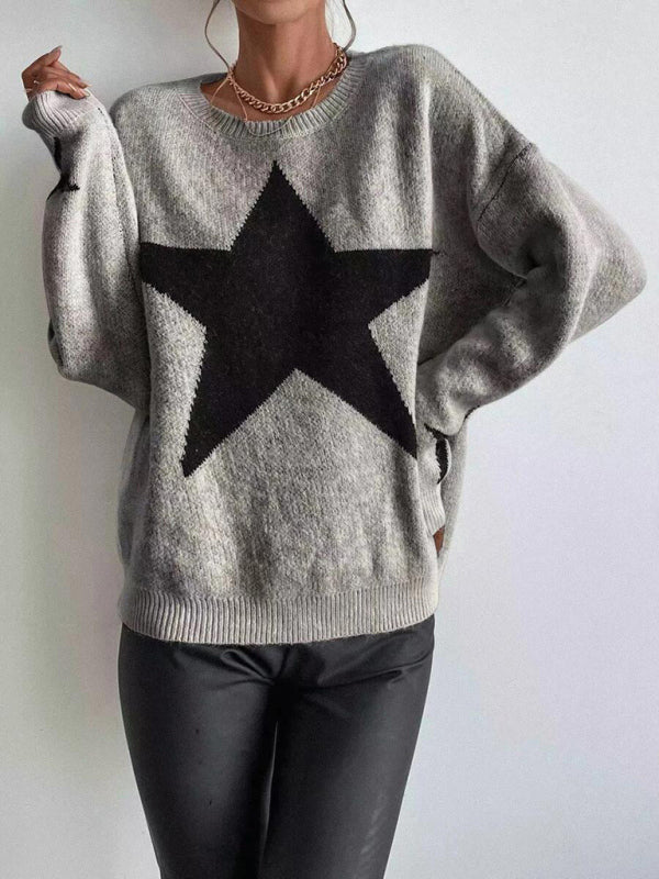 Women's Pullover Round Neck Star Thread Sweater-[Adult]-[Female]-2022 Online Blue Zone Planet