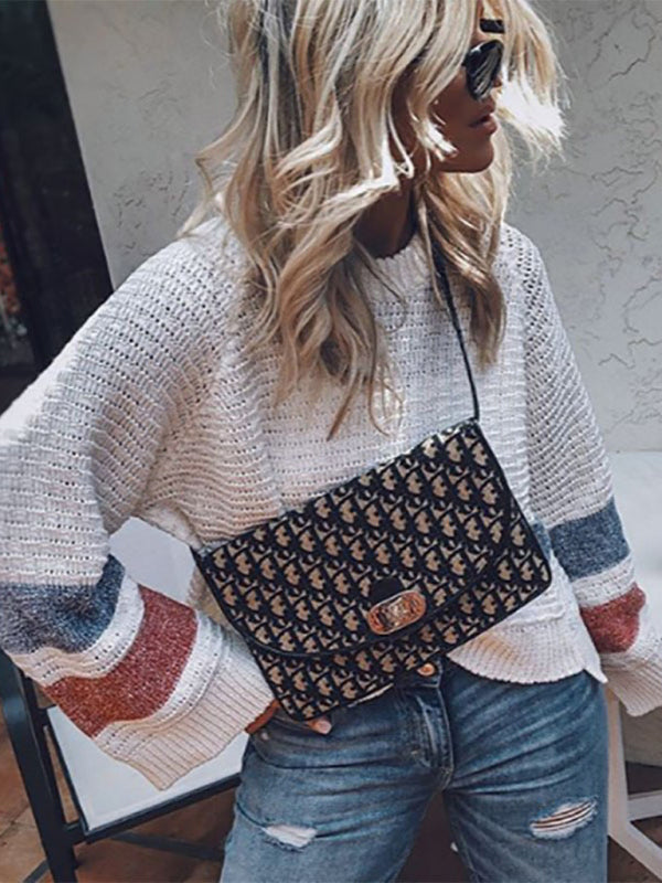 Hollow Round Neck Long Sleeve Loose Knitwear BLUE ZONE PLANET
