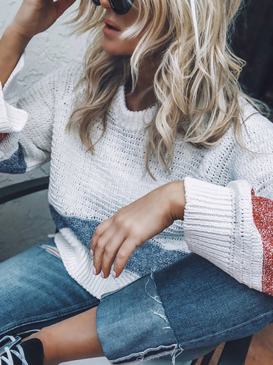 Hollow Round Neck Long Sleeve Loose Knitwear BLUE ZONE PLANET