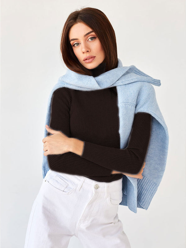 Blue Zone Planet | Women's slim high collar long sleeve pullover sweater-TOPS / DRESSES-[Adult]-[Female]-2022 Online Blue Zone Planet