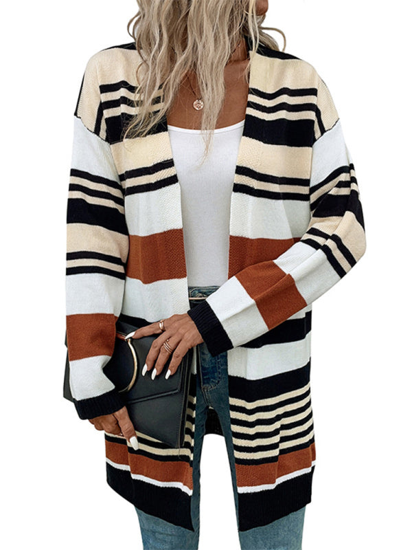 color block long sweater cardigan BLUE ZONE PLANET