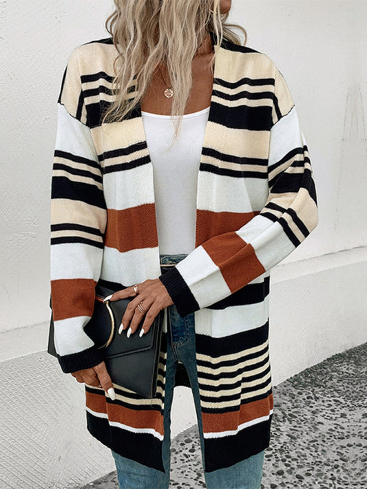 color block long sweater cardigan BLUE ZONE PLANET