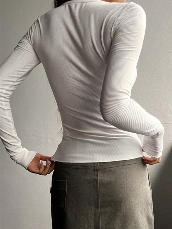 Blue Zone Planet |  U-neck buttoned long-sleeved knitted top BLUE ZONE PLANET