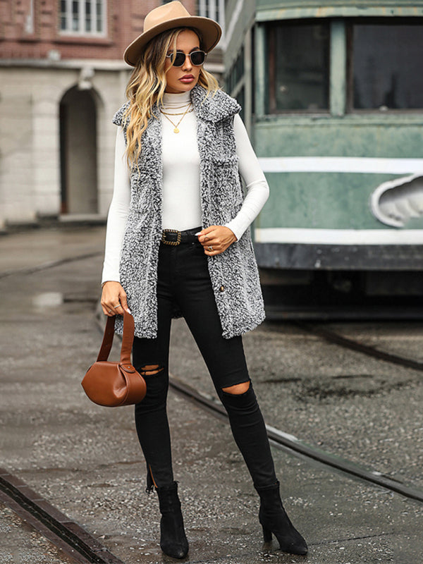 New autumn and winter lapel sleeveless long loose casual cardigan vest-[Adult]-[Female]-2022 Online Blue Zone Planet