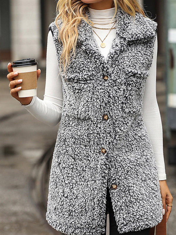 New autumn and winter lapel sleeveless long loose casual cardigan vest-[Adult]-[Female]-Black-S-2022 Online Blue Zone Planet
